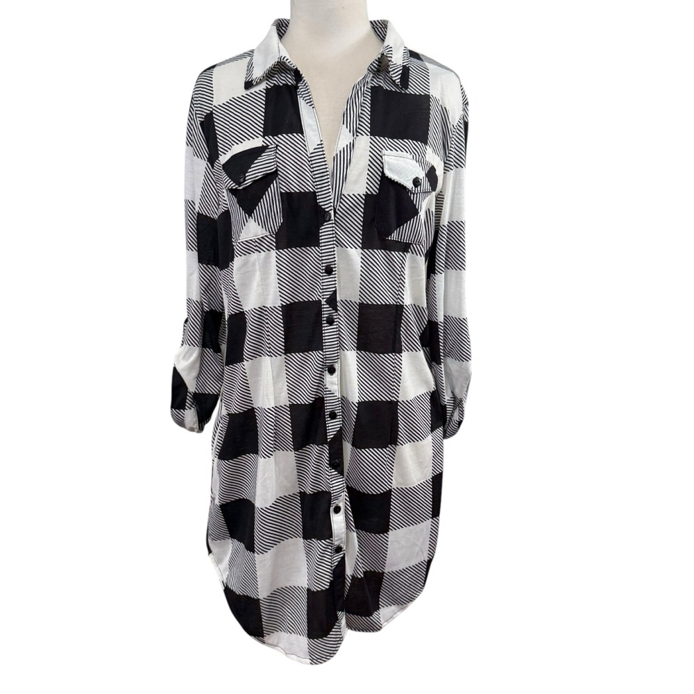 Women's White Mark Black & White Plaid Shirt L NWT